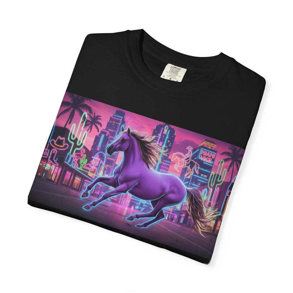 Unisex Neon Stallion T-Shirt — Retro Miami Vaporwave Horse Graphic