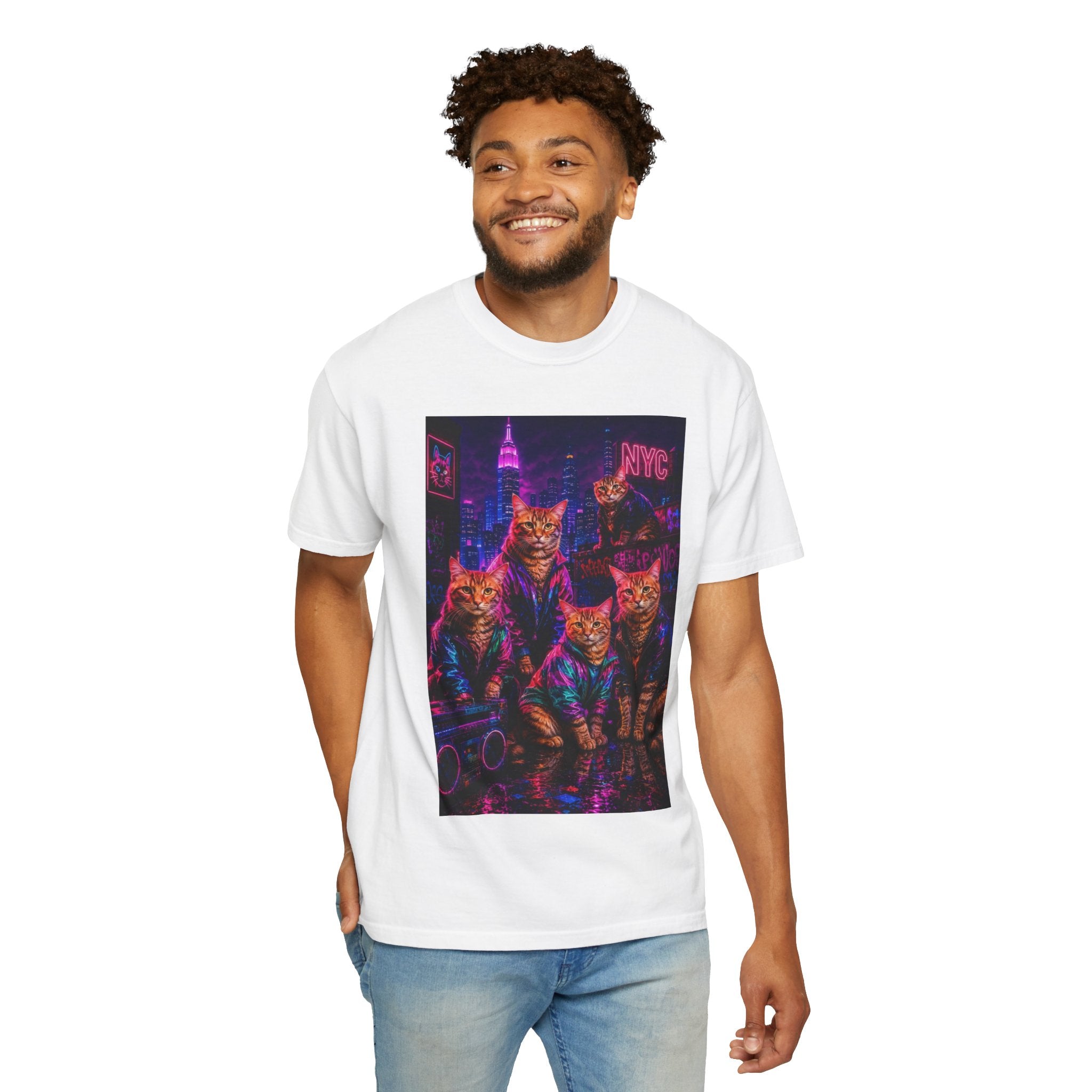Neon City Cats T-Shirt — Retro NYC Cyberpunk Cat Graphic
