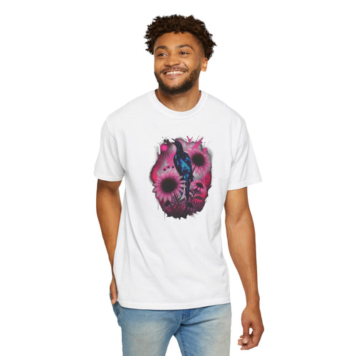 Unisex Crow & Sunflowers Graphic T-Shirt — Dark Floral Bird Tee