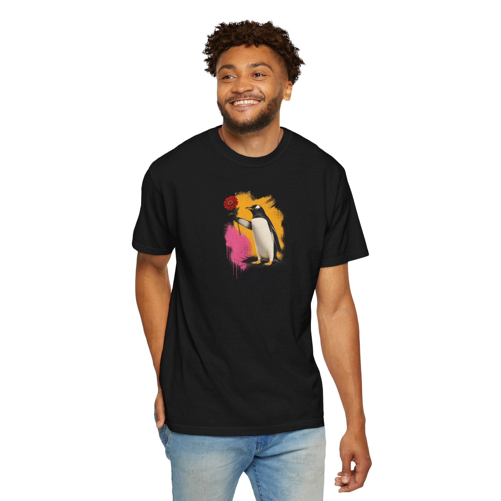 Penguin with Flower T-Shirt — Cute Watercolor Penguin Graphic Tee