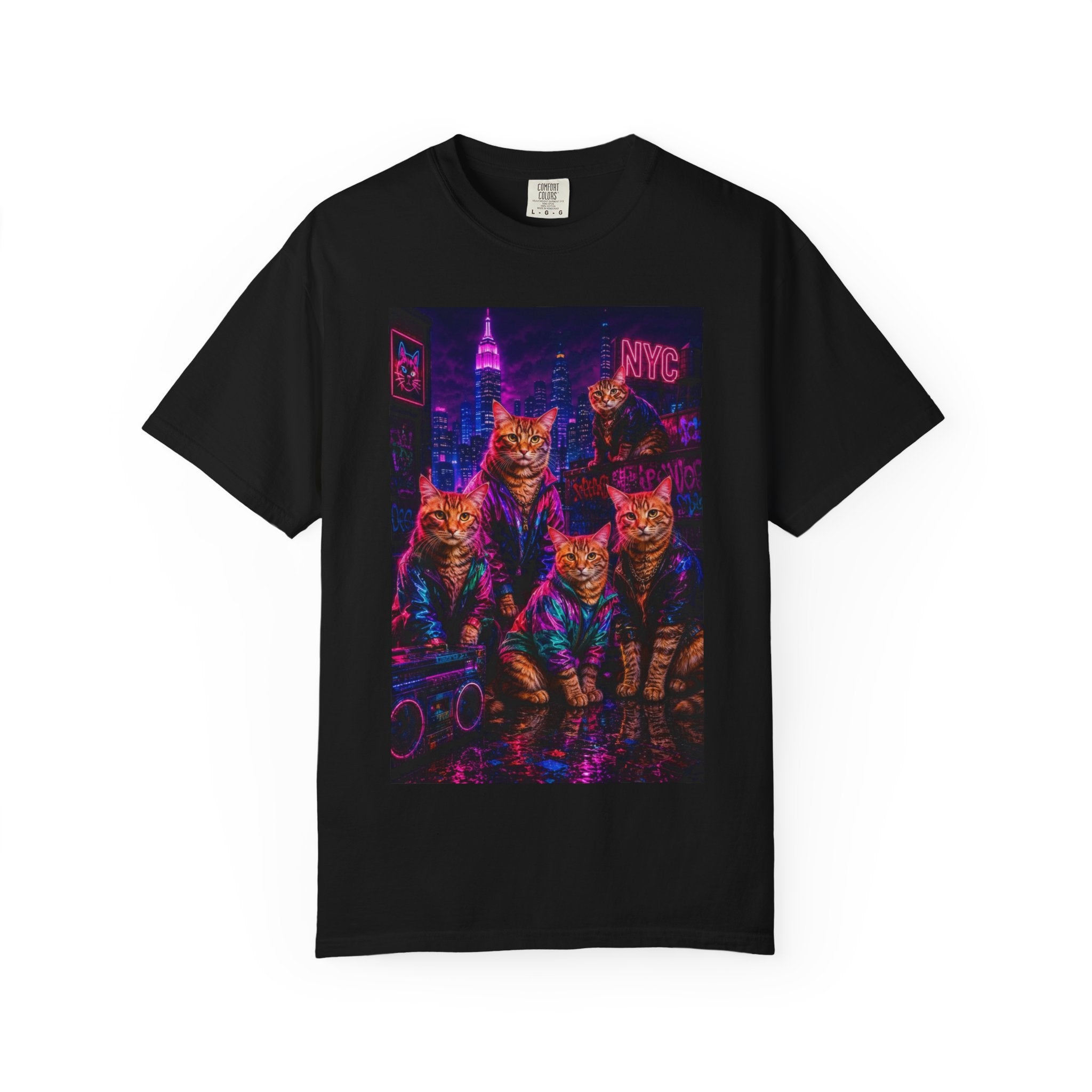 Neon City Cats T-Shirt — Retro NYC Cyberpunk Cat Graphic