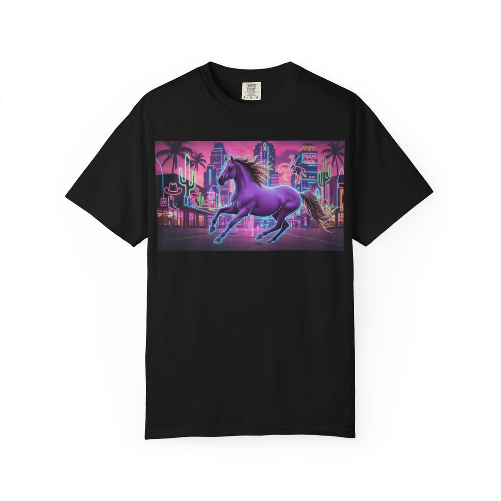 Unisex Neon Stallion T-Shirt — Retro Miami Vaporwave Horse Graphic