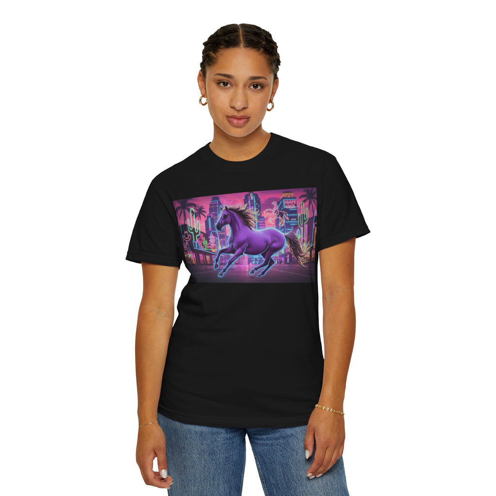 Unisex Neon Stallion T-Shirt — Retro Miami Vaporwave Horse Graphic