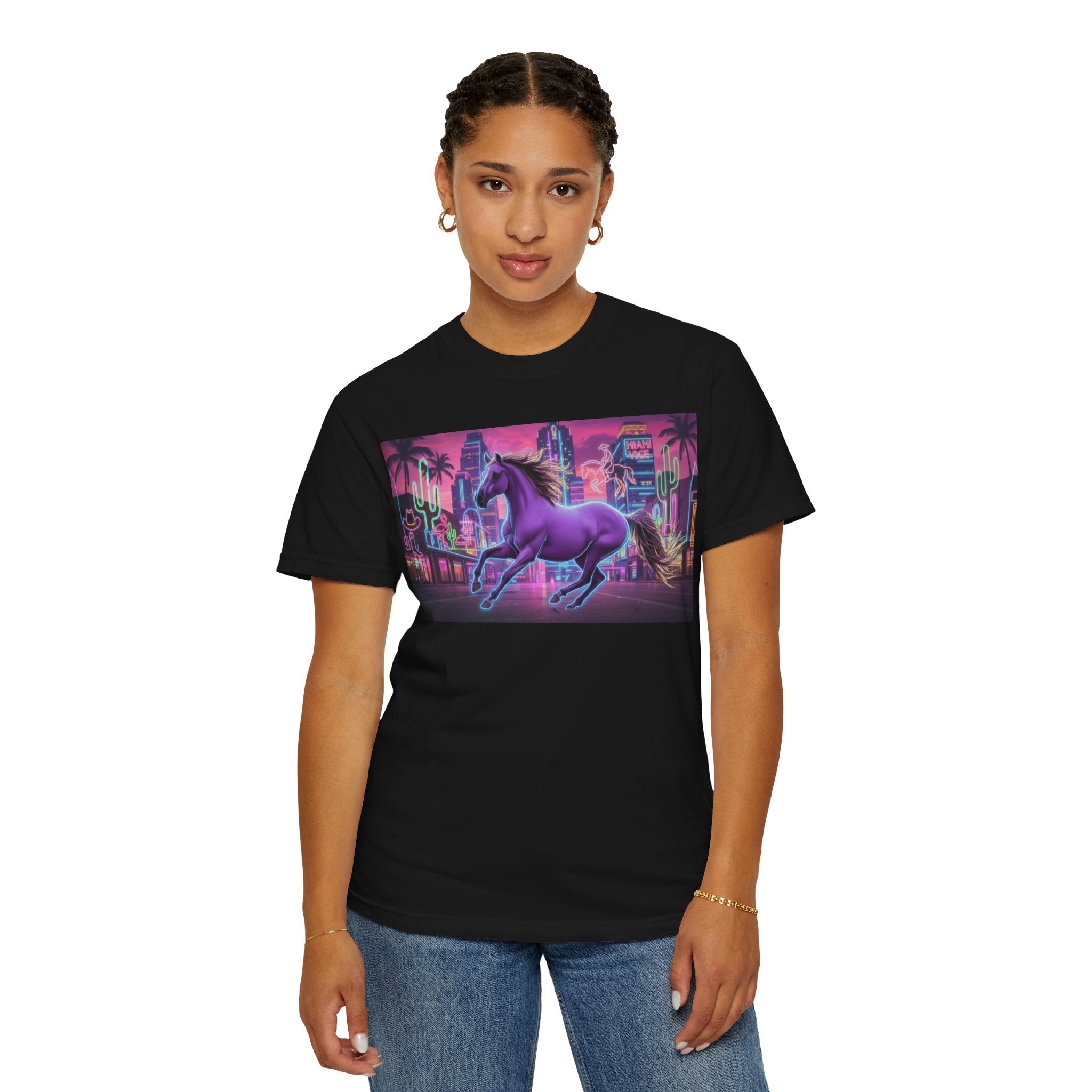 Unisex Neon Stallion T-Shirt — Retro Miami Vaporwave Horse Graphic